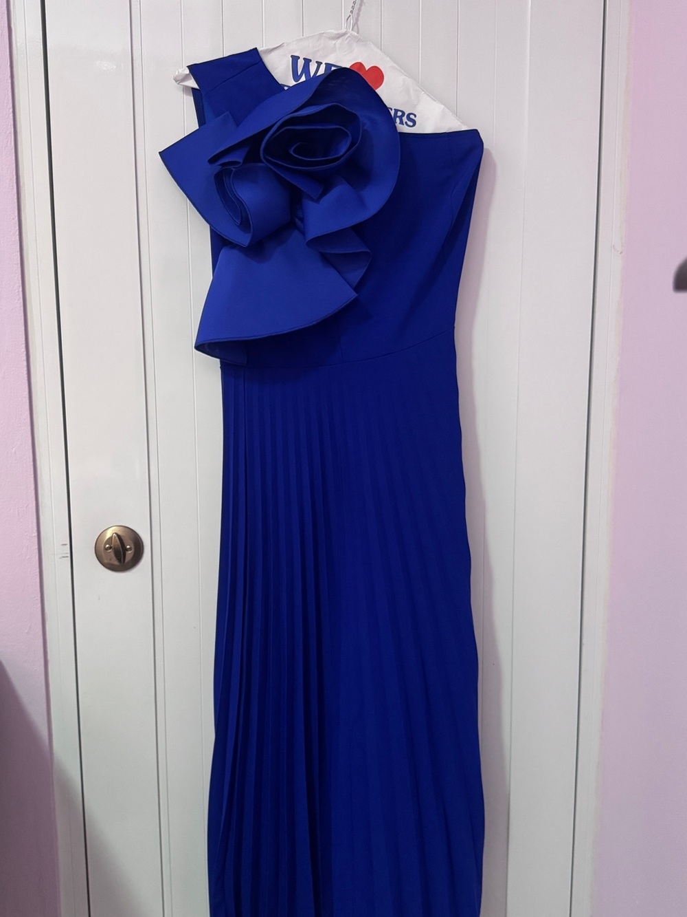 SHEIN Cobalt Blue One-Shoulder Ruffle Pleated Maxi Dress